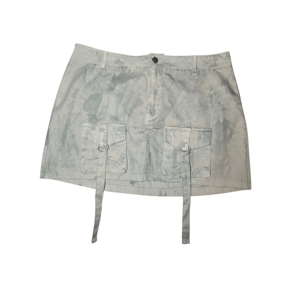 Green Vintage Wash Cargo Micro Mini‎ Utility Skirt 14 NWT 34